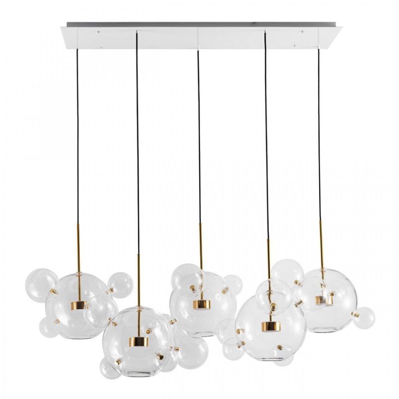 Линейный Светодиодный Светильник Giopato & Coombes Bubble Chandelier Linear Circle 5 плафонов Белый Золотой Прозрачное Стекло в Перми | Loft Concept 