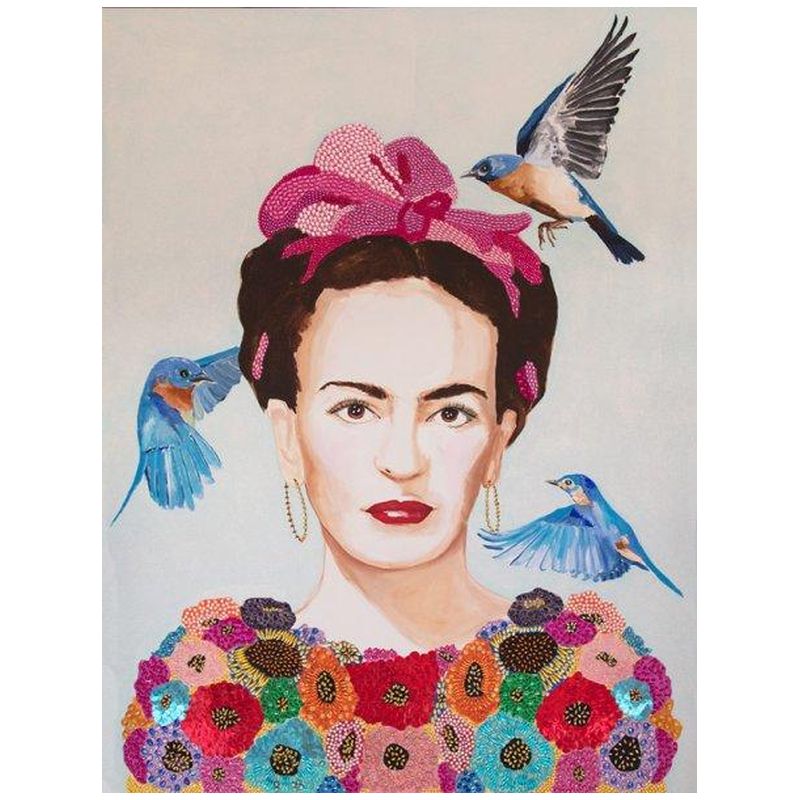 Картина “Frida with Bedazzled Flower Dress and Three Blue Birds” Мульти в Перми | Loft Concept 