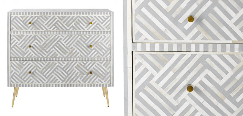 Комод инкрустация костью Gray Indian Bone Inlay 3 drawer Серый Комод инкрустация костью Gray Indian Bone Inlay 3 drawer Серый - Loft-Concept в Перми