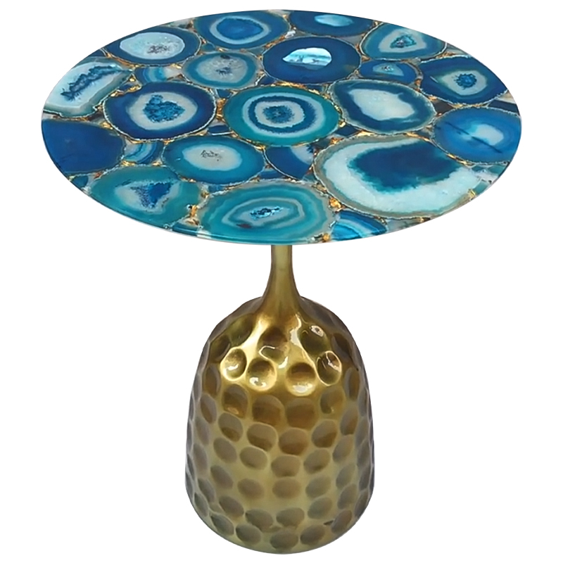 Приставной стол Cluster Surface Blue Agate Side Table Латунь Синий Бирюзовый в Перми | Loft Concept 