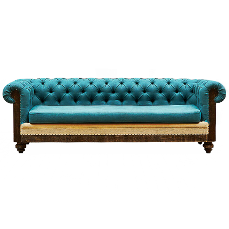 Диван Deconstructed Chesterfield Sofa triple turquoise Linen Коричневый Бирюзовый ivory ( слоновая кость ) в Перми | Loft Concept 