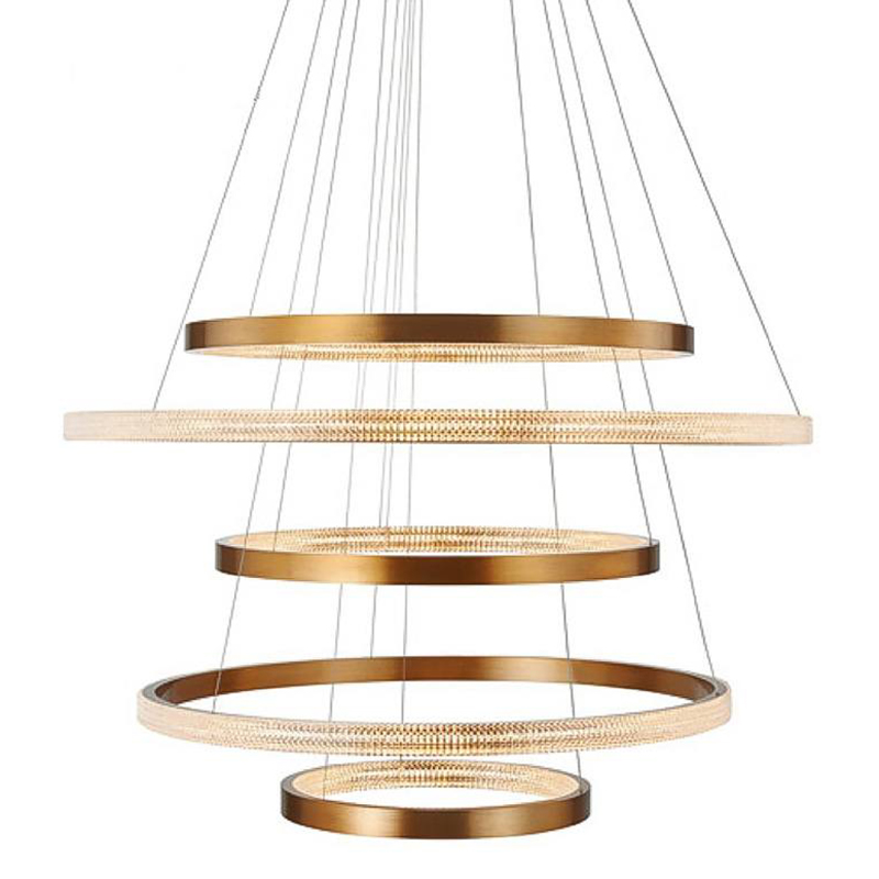 Люстра композиция из пяти колец Five Round Horizontal Rings Brass Chandelier Латунь Прозрачный в Перми | Loft Concept 