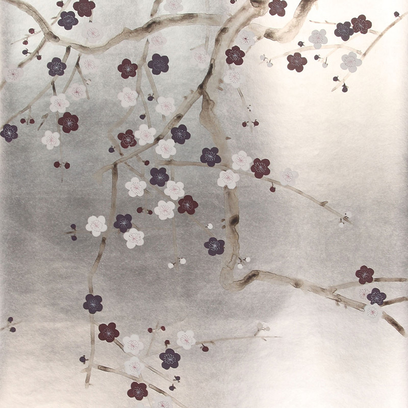 Обои ручная роспись Plum Blossom Lavender on Tarnished Silver gilded paper  в Перми | Loft Concept 