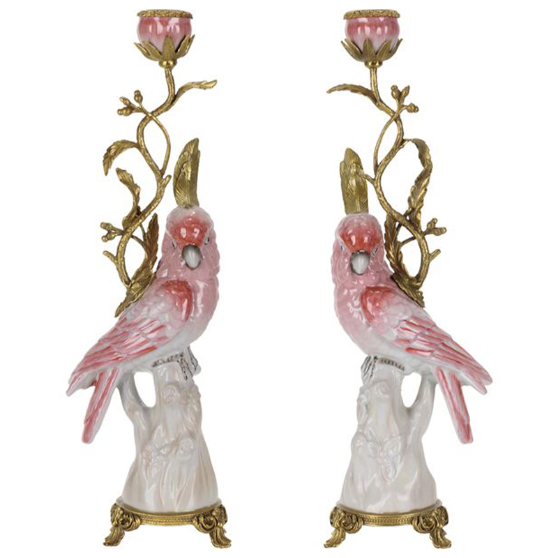 Подсвечник Pink Red Parrot Candlestick L or R Бронза Розовый (Rose) Красный в Перми | Loft Concept 