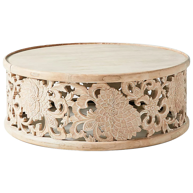 Круглый кофейный стол Handcarved Lotus Round Coffee Table Древесина в Перми | Loft Concept 