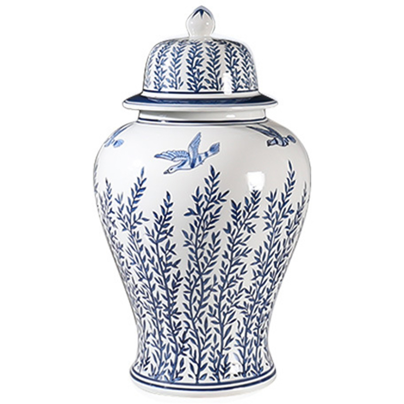 Ваза с крышкой Oriental Blue & White Flying Birds Vase Белый Синий в Перми | Loft Concept 