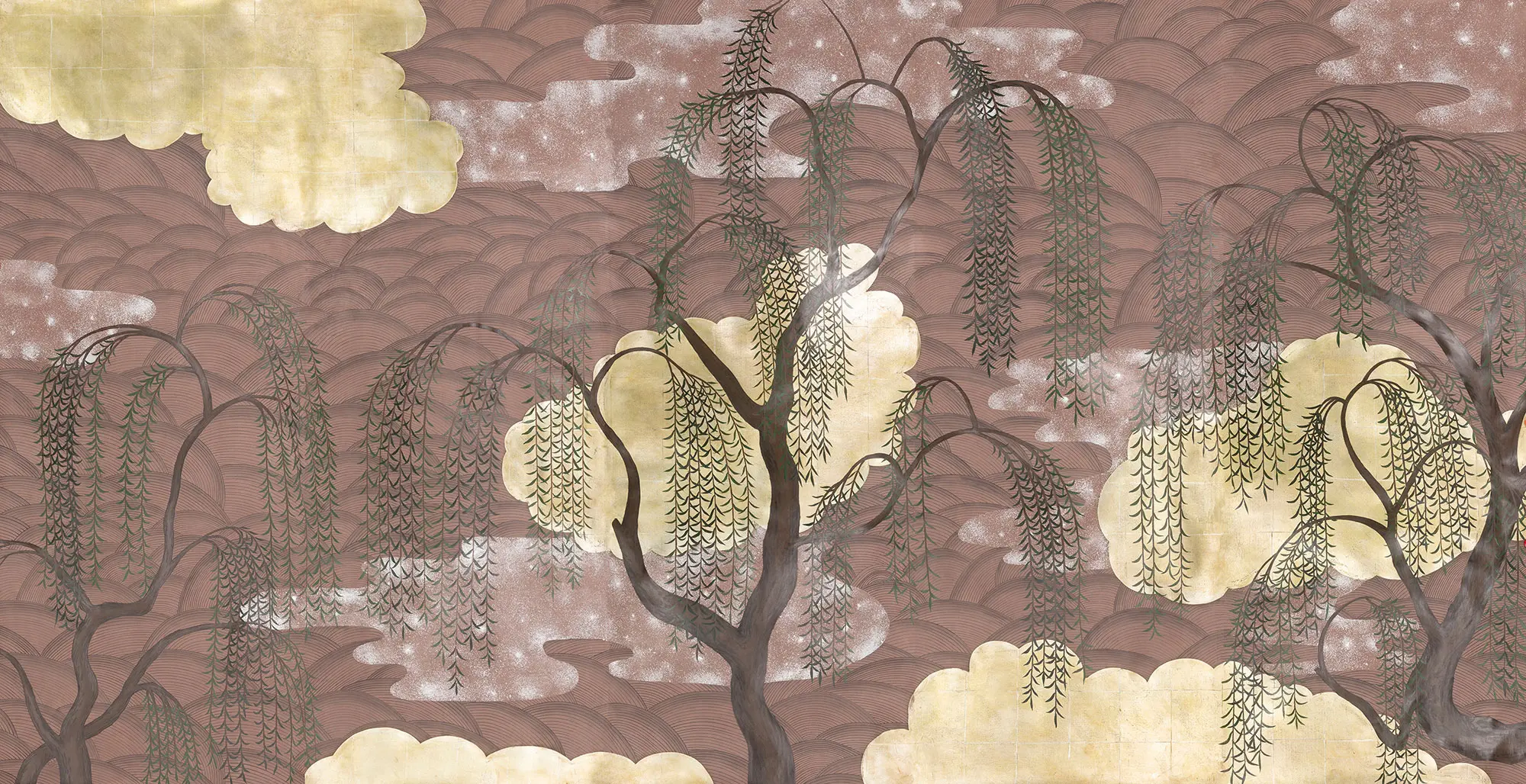 Обои ручная роспись Willow & Waves Original colourway on Edo painted Xuan paper with antiquing Обои ручная роспись Willow & Waves Original colourway on Edo painted Xuan paper with antiquing - постер Loft-Concept в Перми