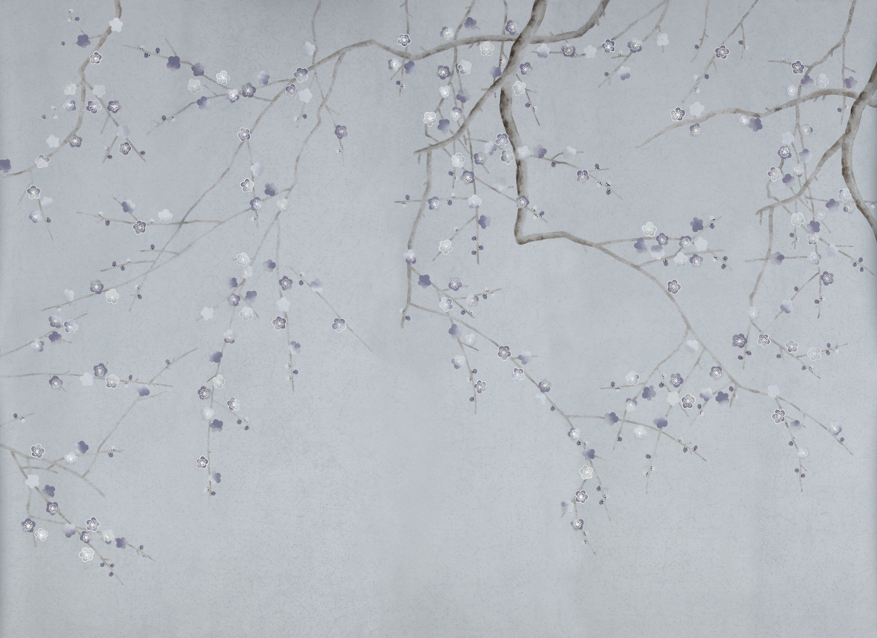 Обои ручная роспись Plum Blossom Special Colourway on Crackled Silver metallic silk Обои ручная роспись Plum Blossom Special Colourway on Crackled Silver metallic silk - постер Loft-Concept в Перми