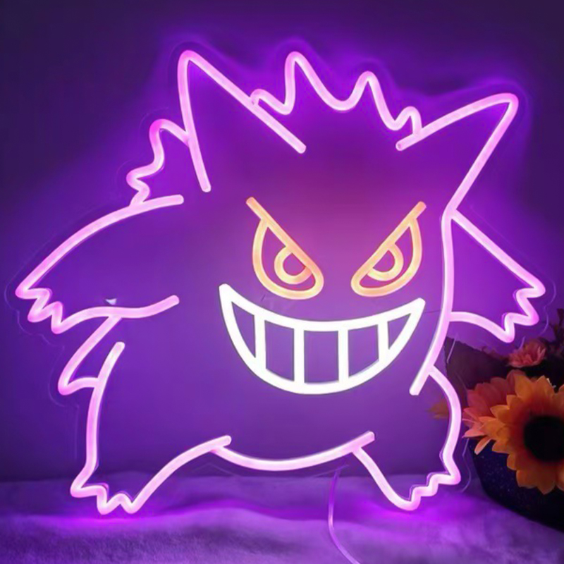 Неоновая настенная лампа Gengar Pokemon Neon Wall Lamp Фиолетовый Желтый Белый в Перми | Loft Concept 