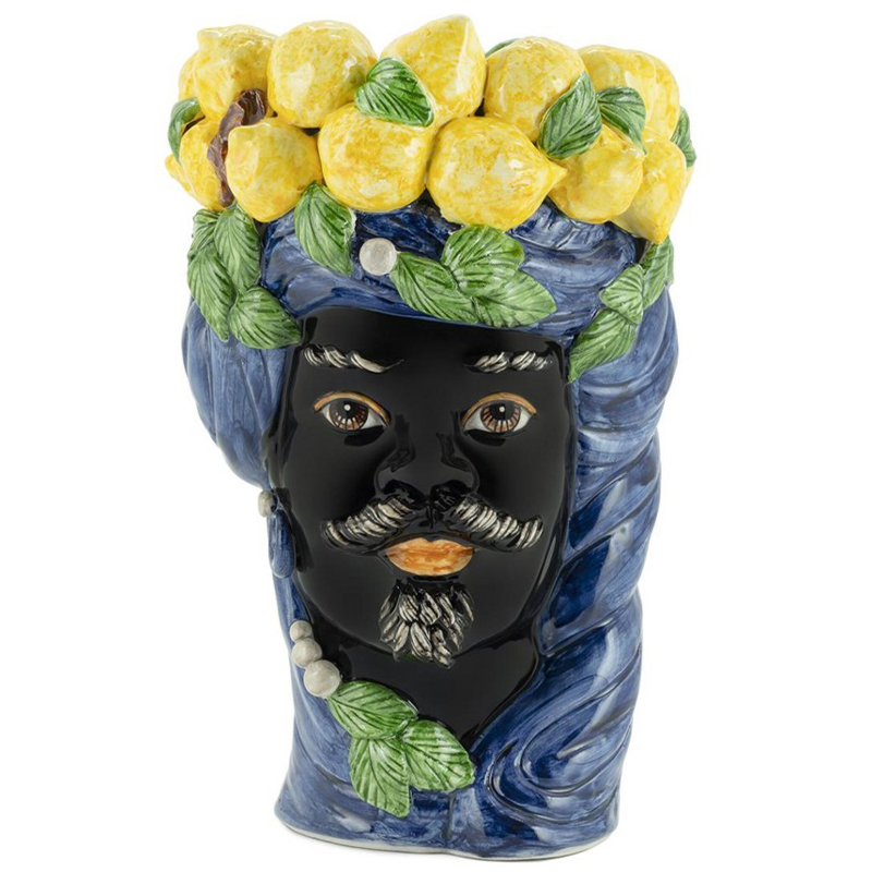 Ваза Vase Lemon Head Man Blue Синий Черный Желтый Зеленый в Перми | Loft Concept 