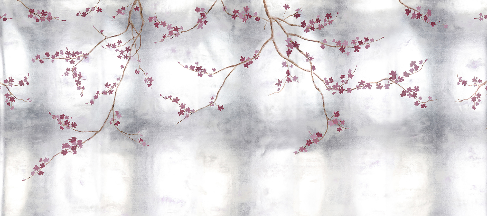 Обои ручная роспись Cherry Tree Special Colourway on Sterling Silver gilded paper Обои ручная роспись Cherry Tree Special Colourway on Sterling Silver gilded paper - постер Loft-Concept в Перми