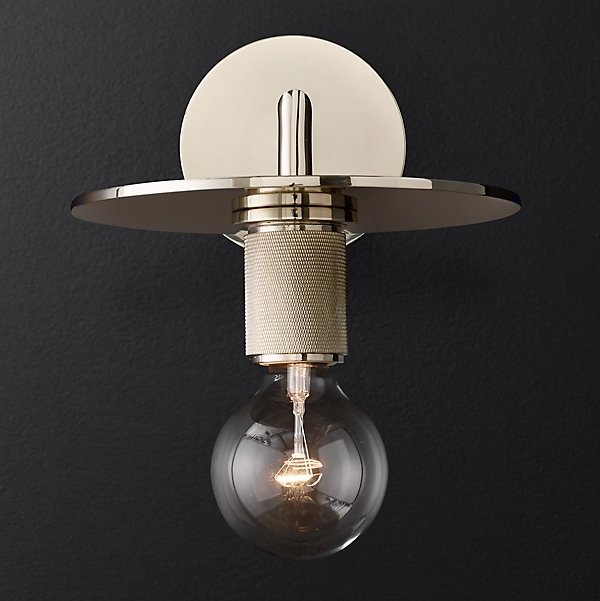 Бра RH Utilitaire Knurled Disk Shade Sconce Silver Никель в Перми | Loft Concept 