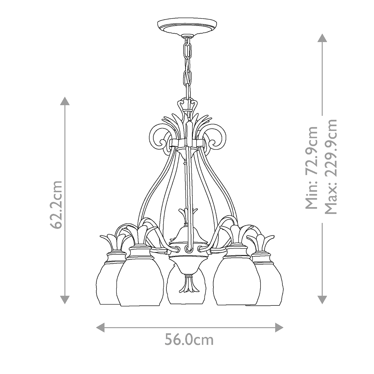 Люстра цвета латунь с 5-ю плафонами из рельефного стекла в форме ананаса Hinkley в Перми