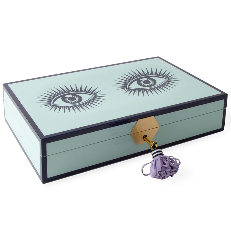 Шкатулка LE WINK LACQUER JEWELRY BOX  Jonathan Adler Мятный Сиреневый Темно-синий в Перми | Loft Concept 