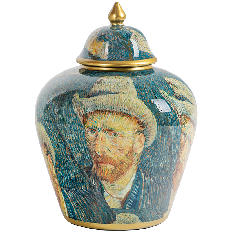 Ваза с крышкой Vincent Van Gogh Vase Изумрудный Золотой Бежевый Мульти в Перми | Loft Concept 