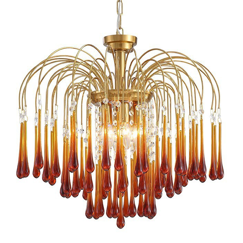 Дизайнерская люстра Amber Drops Chandelier Золотой Янтарный в Перми | Loft Concept 