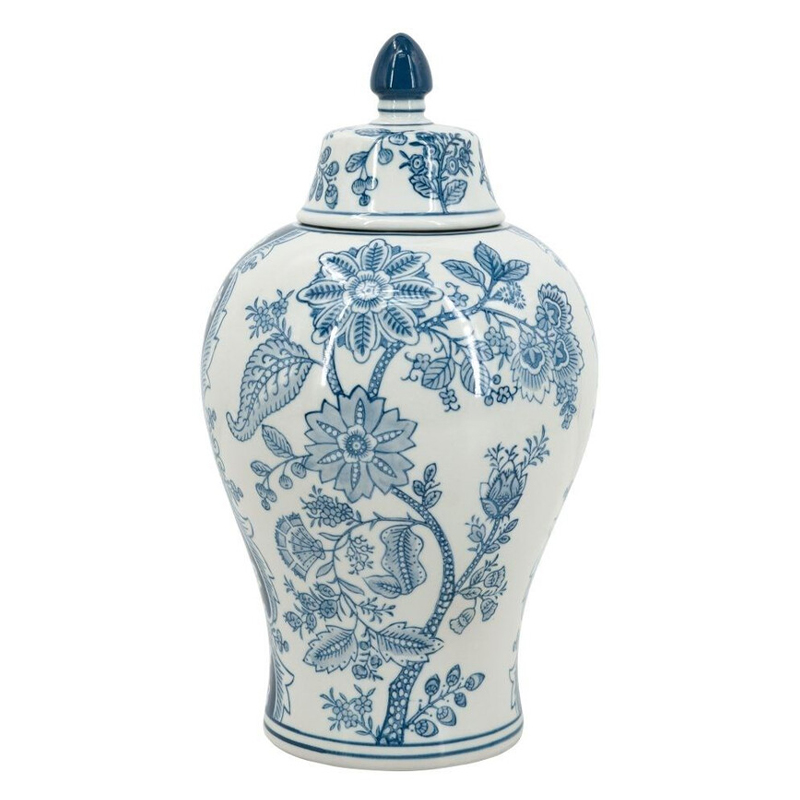 Ваза с крышкой и голубым цветочным рисунком на белом фоне Blue & White Ornament Белый Голубой Ваза с крышкой и голубым цветочным рисунком на белом фоне Blue & White Ornament Белый Голубой в Перми | Loft Concept