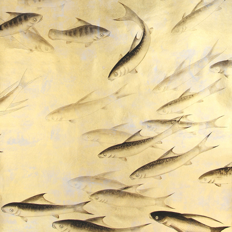 Обои ручная роспись Fishes Original colourway on Deep Rich Gold gilded paper with d?sargenter pearlescent antiquing  в Перми | Loft Concept 