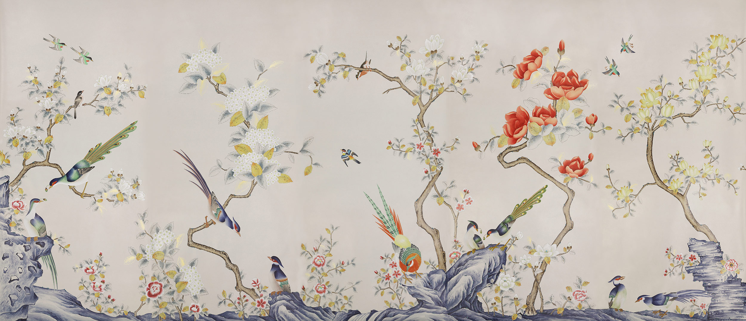 Обои ручная роспись Japanese Garden Colourway SC-252 on grey dyed paper Обои ручная роспись Japanese Garden Colourway SC-252 on grey dyed paper - постер Loft-Concept в Перми