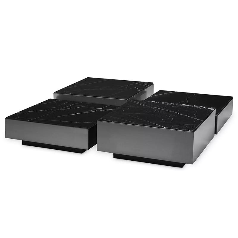 Комплект кофейных столиков Eichholtz Coffee Table Esposito set of 4 Черный Черный Мрамор Nero в Перми | Loft Concept 