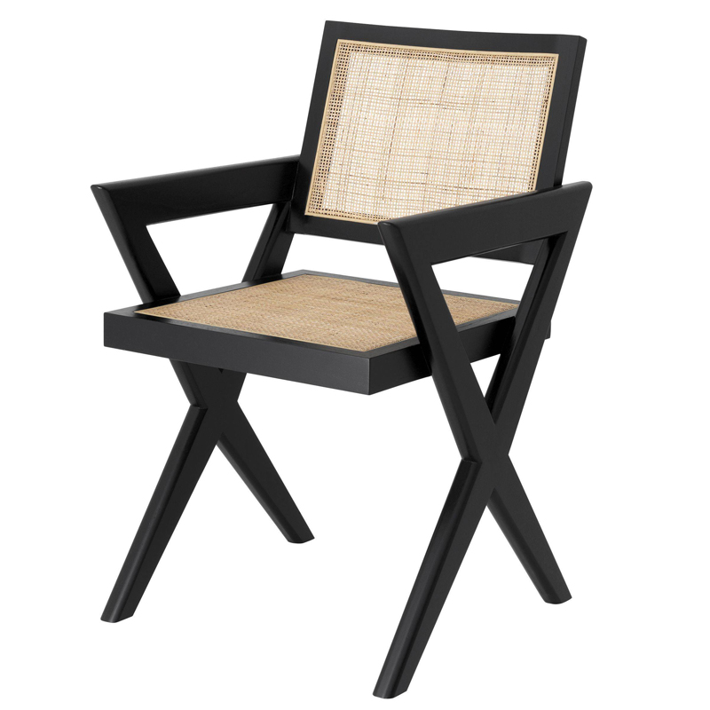 Стул Eichholtz Dining Chair Augustin black Черный Бежевый в Перми | Loft Concept 