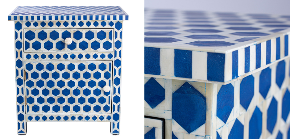 Тумба Midnight Blue Hexagon inlay cupboard 2 Drawer Тумба Midnight Blue Hexagon inlay cupboard 2 Drawer - Loft-Concept в Перми