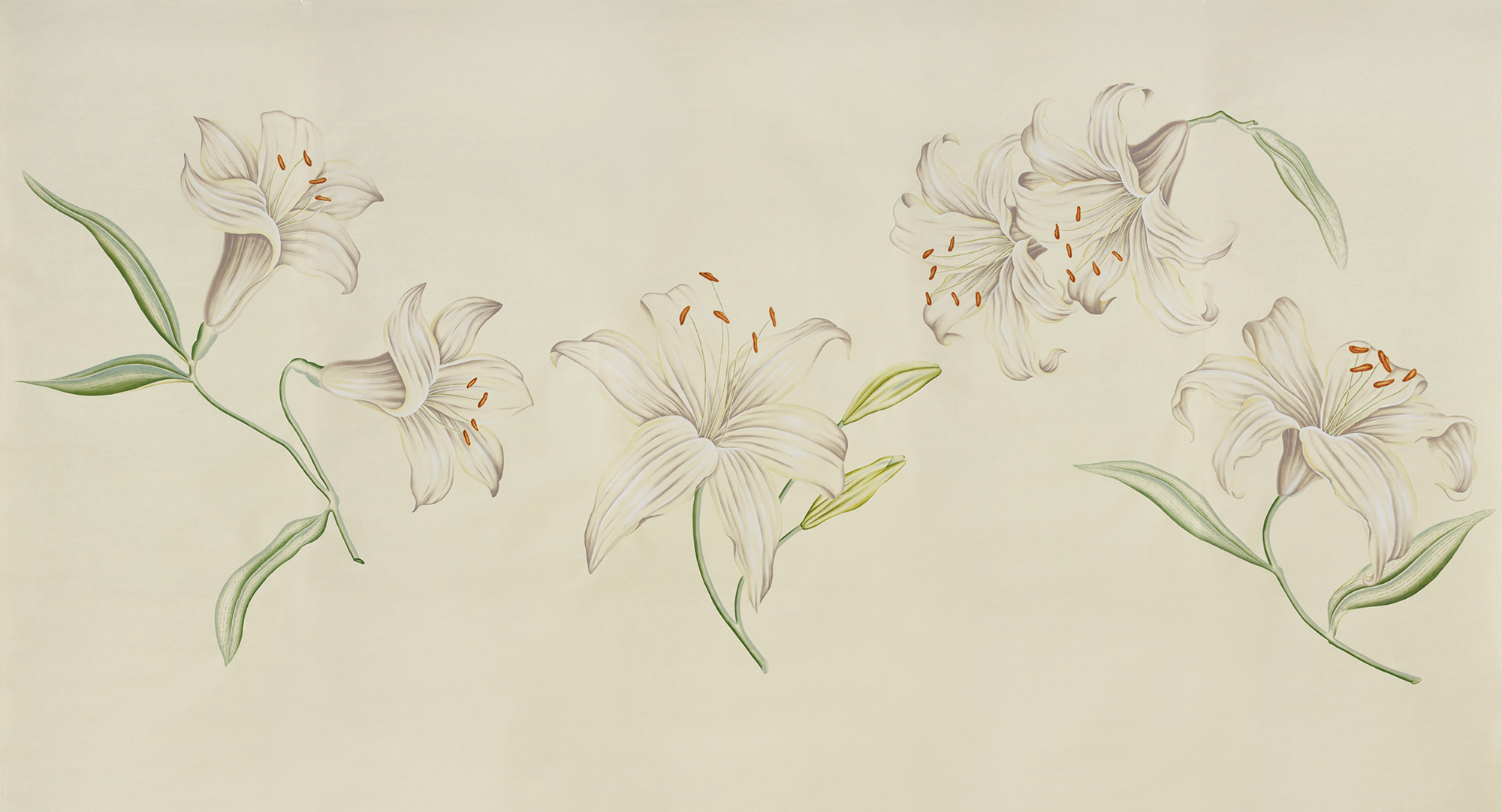 Обои ручная роспись Lilium Special Colourway on Ivory dyed silk Обои ручная роспись Lilium Special Colourway on Ivory dyed silk - постер Loft-Concept в Перми
