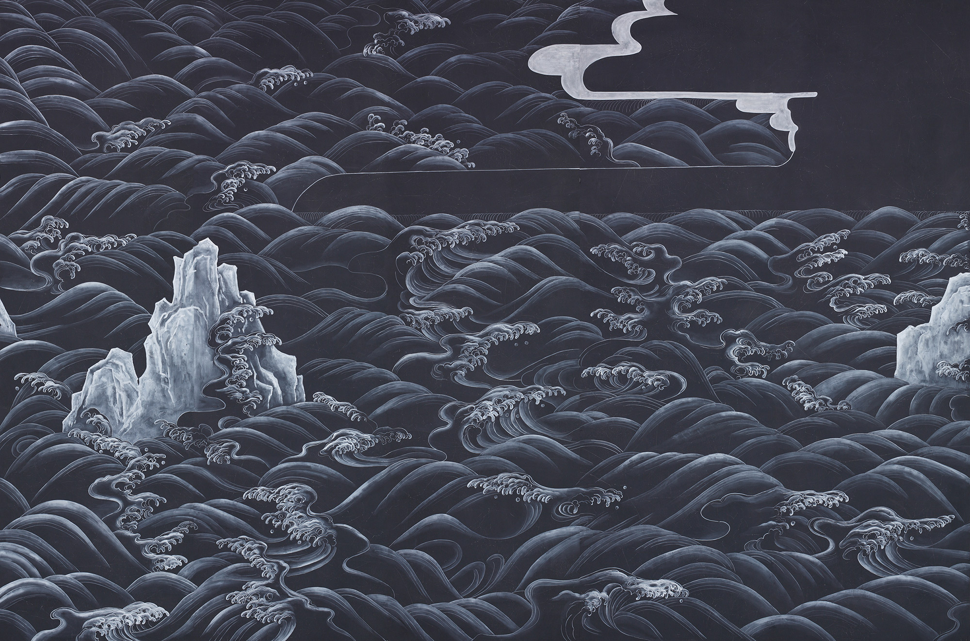 Обои ручная роспись Matsushima Waves Roka on Edo Night painted silk Обои ручная роспись Matsushima Waves Roka on Edo Night painted silk - постер Loft-Concept в Перми