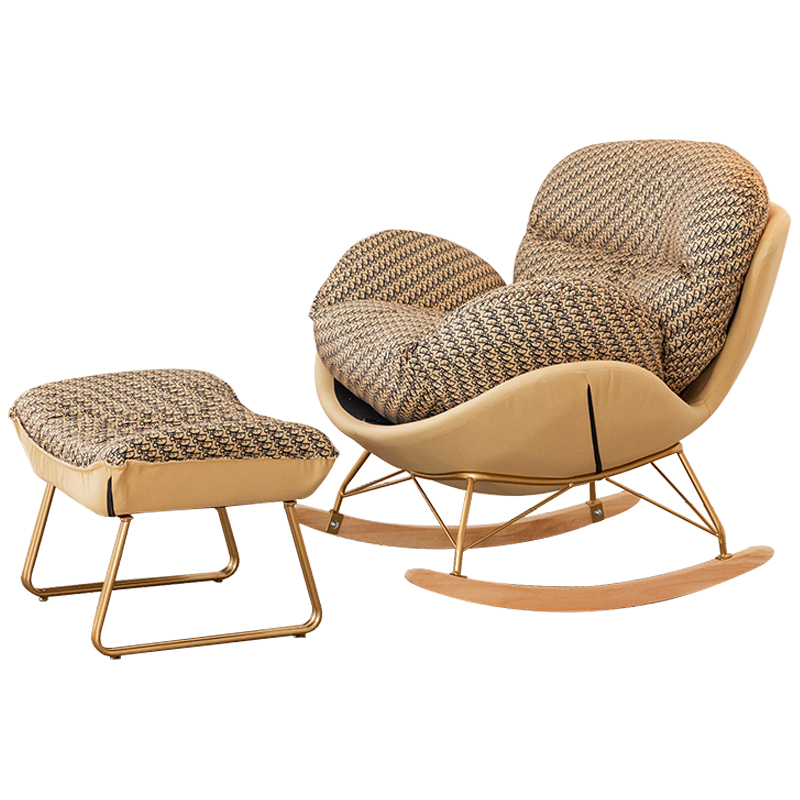Кресло-качалка Dior Print Rocking Chair с банкеткой для ног Бежевый Коричневый Золотой Кресло-качалка Dior Print Rocking Chair с банкеткой для ног Бежевый Коричневый Золотой в Перми | Loft Concept