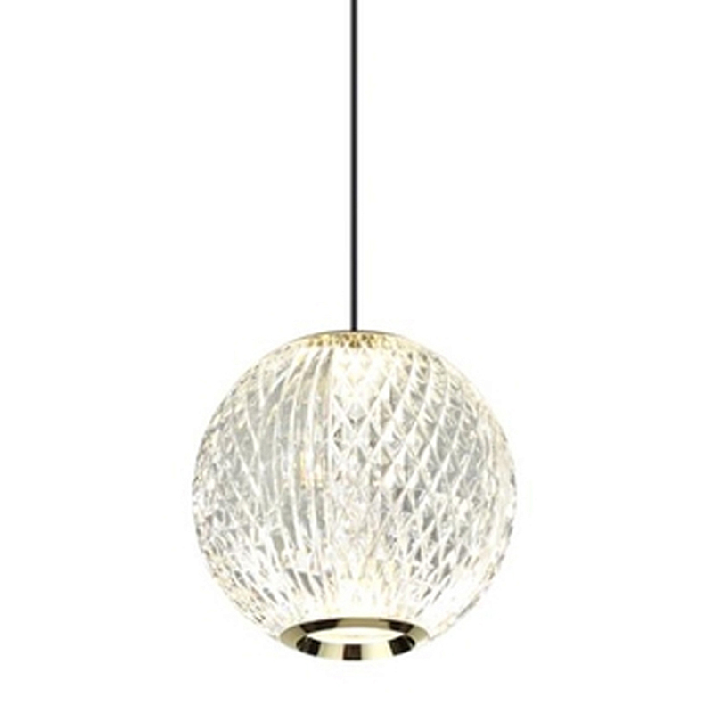 Подвесной светильник с прозрачным рифленым плафоном в форме шара Crystal Globule Золотой Прозрачный Хром в Перми | Loft Concept 