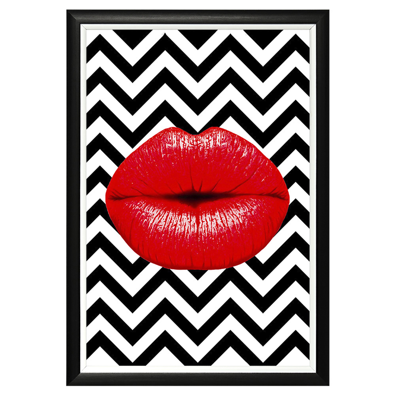 Постер Red Lips Chevron Черно-белый Красный в Перми | Loft Concept 