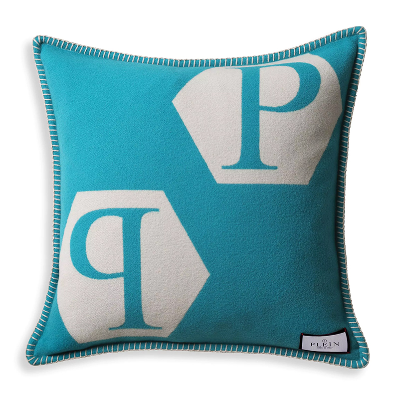 Подушка Philipp Plein Cushion Cashmere Blue Голубой Белый в Перми | Loft Concept 