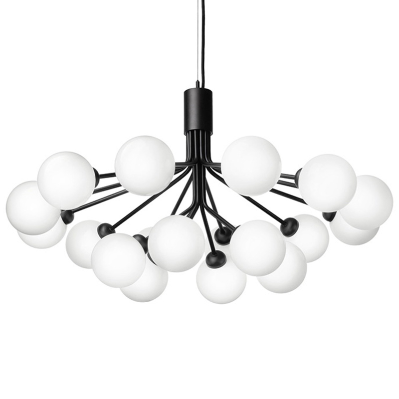 Люстра Berries Chandelier White Balloons Black 18 Черный матовый Белое матовое стекло в Перми | Loft Concept 