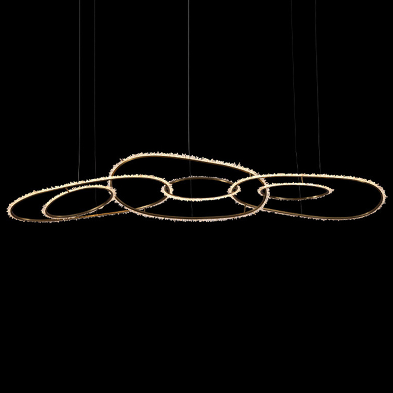 Люстра Six Rings Chain Quartz Crystal Chandelier Глянцевое золото Прозрачное Стекло в Перми | Loft Concept 