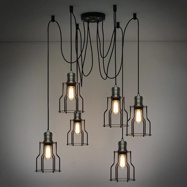 Люстра Loft Industrial 6 wire Cage Filament Pendant Бронза Черный матовый в Перми | Loft Concept 