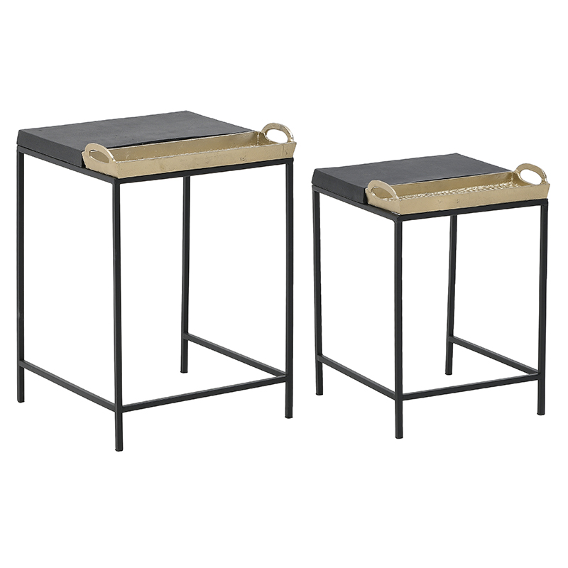 Комплект из 2-х приставных столов с подносами Riyad Salver Side Tables Золотой Черный Комплект из 2-х приставных столов с подносами Riyad Salver Side Tables Золотой Черный в Перми | Loft Concept