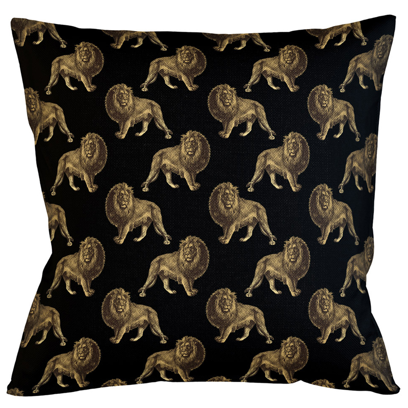 Декоративная подушка с узором из львов Home Safari Black Черный Коричневый в Перми | Loft Concept 