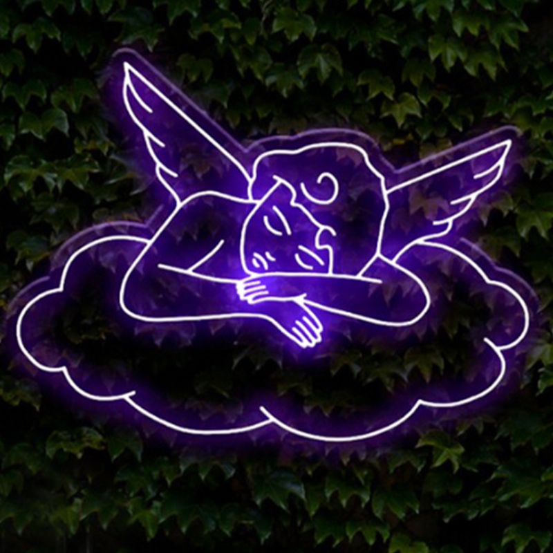 Неоновая настенная лампа Sleeping Angel Neon Wall Lamp Фиолетовый Прозрачный Фиолетовый в Перми | Loft Concept 