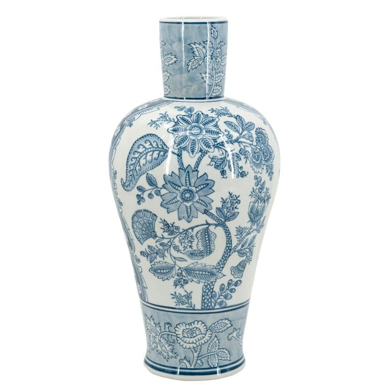 Ваза с голубым цветочным рисунком 43 см Blue & White Ornament Белый Голубой Ваза с голубым цветочным рисунком 43 см Blue & White Ornament Белый Голубой в Перми | Loft Concept