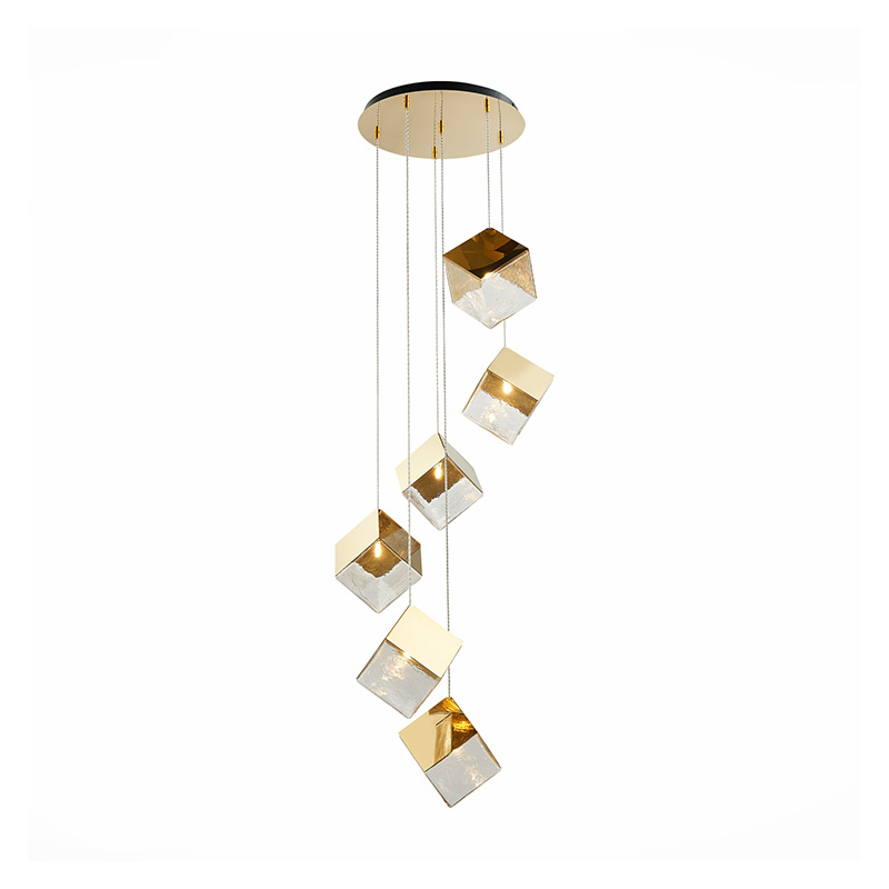 Потолочная люстра Pyrite Chandelier gold cube 6 Золотой Прозрачный в Перми | Loft Concept 