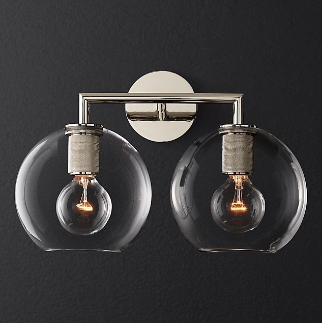 Бра RH Utilitaire Globe Shade Double Sconce Silver Прозрачное Стекло Никель в Перми | Loft Concept 