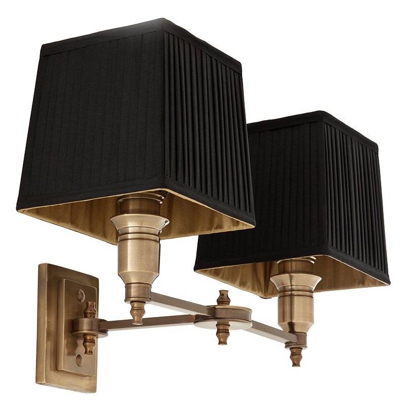 Бра Wall Lamp Lexington Double Brass+Black Латунь Античная полированная Черный в Перми | Loft Concept 