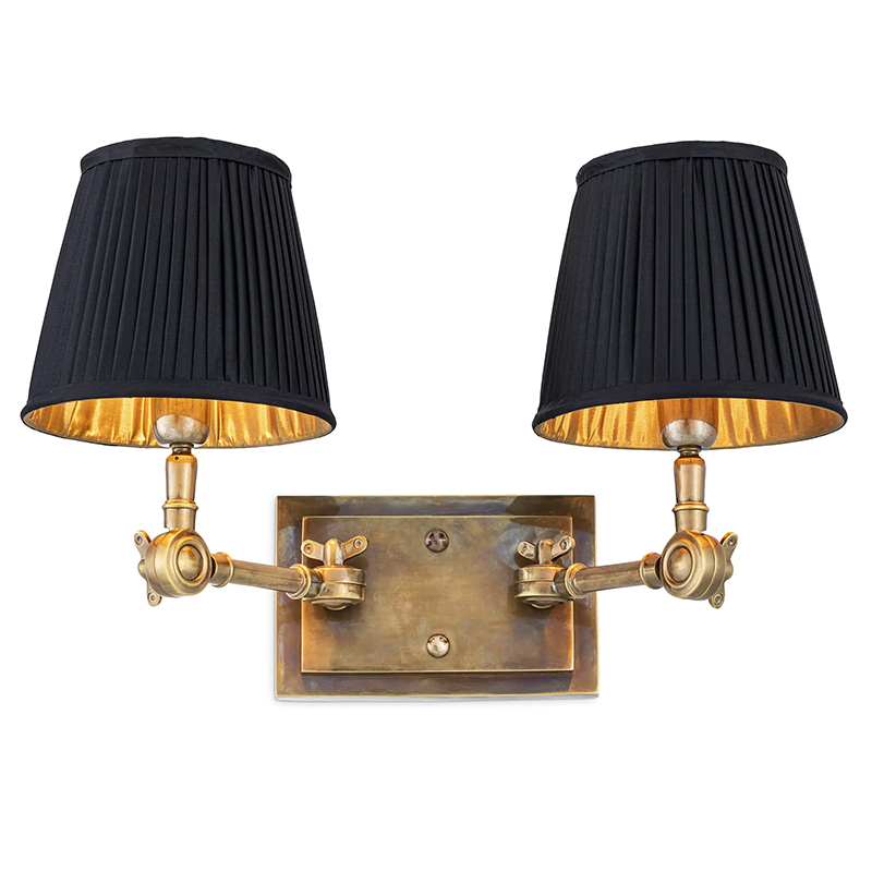 Бра Eichholtz Wall Lamp Wentworth Double Brass Винтажная латунь Черный в Перми | Loft Concept 