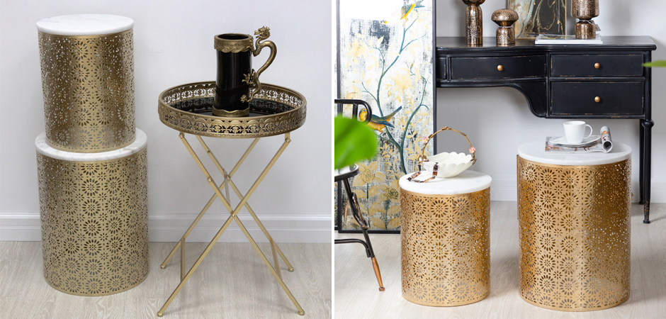 Приставной Стол Artesia Table Золотой с белым мрамором Приставной Стол Artesia Table Золотой с белым мрамором - Loft-Concept в Перми