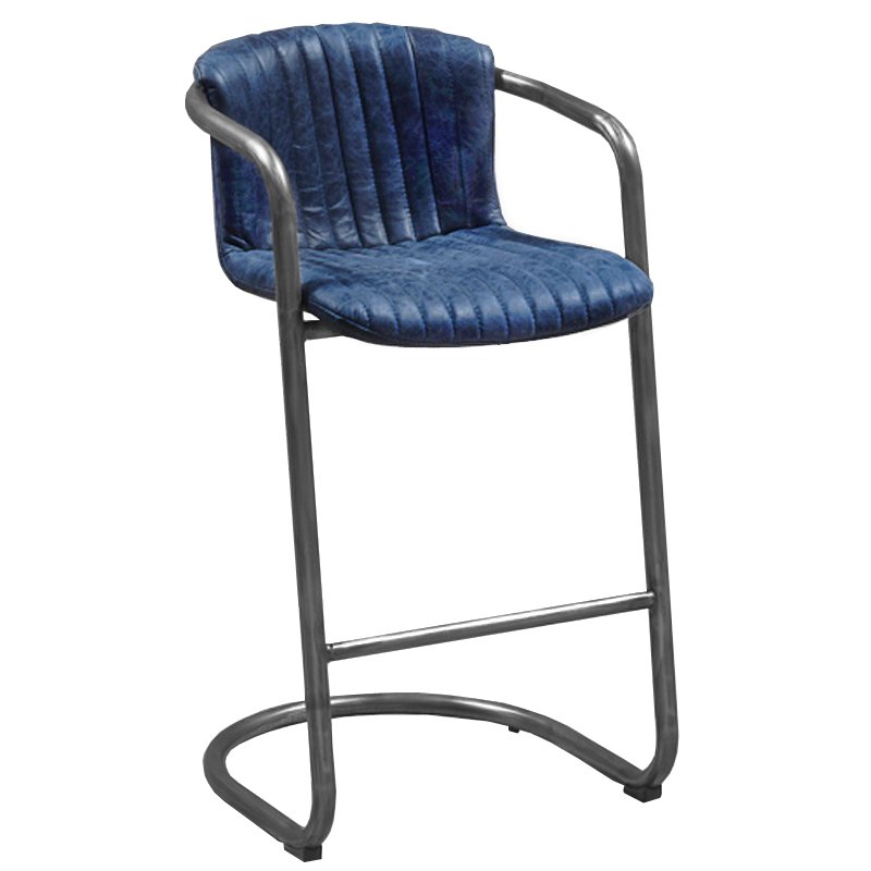 Барный стул Desmond bar stool LEATHER BLUE Синий Серый в Перми | Loft Concept 