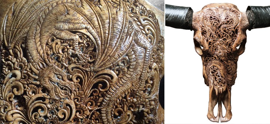Череп буйвола Buffalo Skull Dragon резьба по кости Череп буйвола Buffalo Skull Dragon резьба по кости - Loft-Concept в Перми