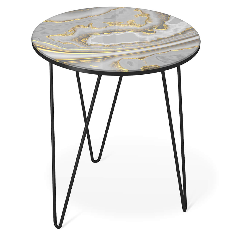Стол журнальный c круглой столешницей из стекла серого цвета Gray and Gold Marble Черный Золотой Серый Стол журнальный c круглой столешницей из стекла серого цвета Gray and Gold Marble Черный Золотой Серый в Перми | Loft Concept