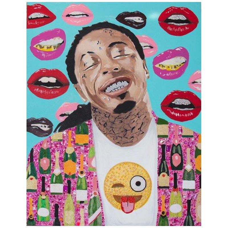 Картина “Lil Wayne with Champagne Jacket, Emoji Shirt, and Lips Background” Мульти в Перми | Loft Concept 