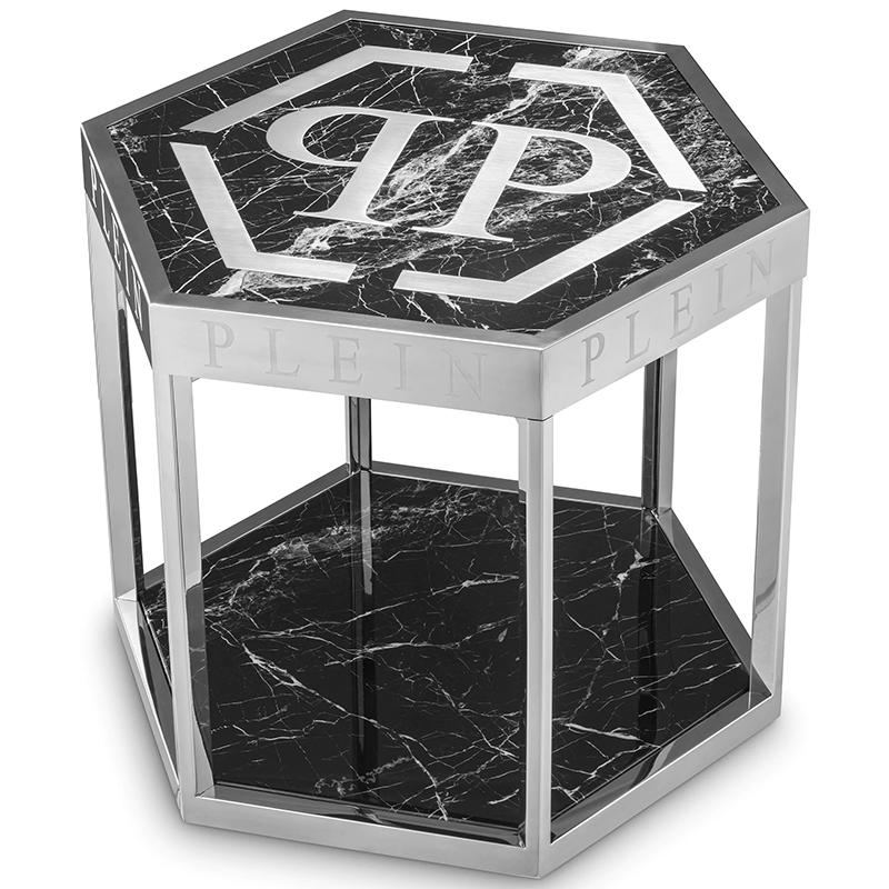 Приставной стол Philipp Plein Side Table Billionaire Chrome Хром Черный Мрамор Nero в Перми | Loft Concept 