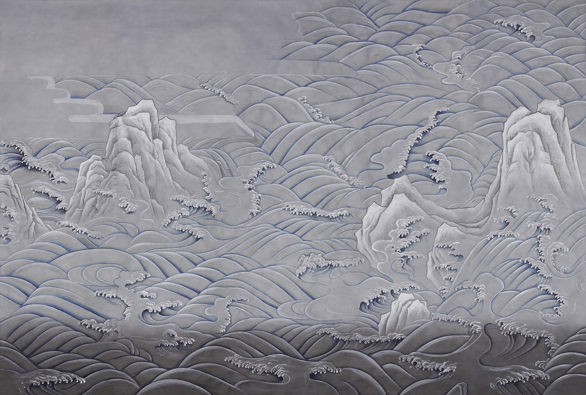 Обои ручная роспись Matsushima Waves Hokusai on Gun Metal dyed silk Обои ручная роспись Matsushima Waves Hokusai on Gun Metal dyed silk - постер Loft-Concept в Перми